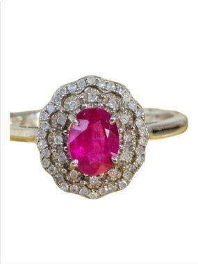925 Sterling Silver Ring Sz 8.5 with Natural Ruby & Natural Diamonds